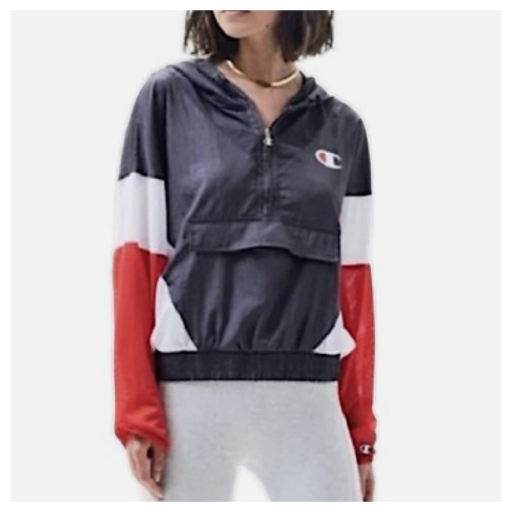 Champion Y2K Colourblock Hooded 3/4 Zip Sports Jacket Medium